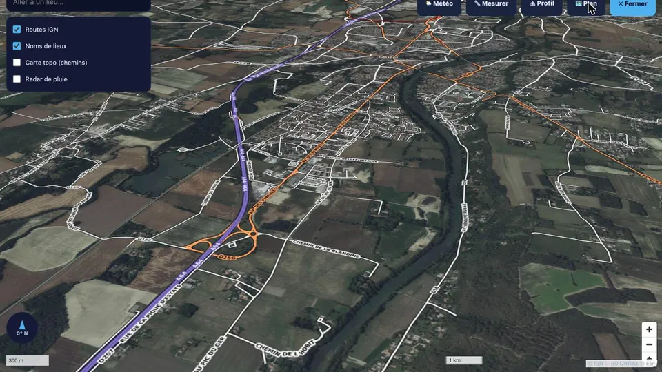 Vue 3D en photo aérienne dans FE Argos, avec les drones en direct sur la carte
