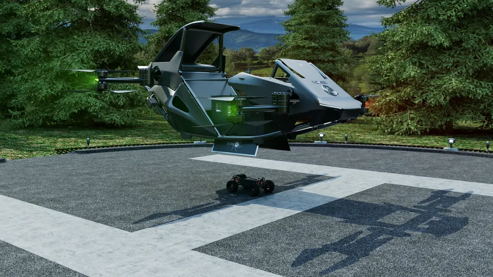 Le drone I-CARE dépose le rover Band-e sur une aire d'hélicoptère