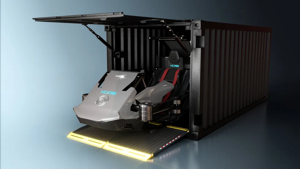 Le drone I-CARE replié dans son conteneur de transport