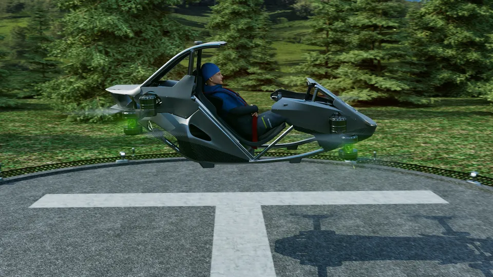 Le drone I-CARE en vol stationnaire au-dessus de son aire