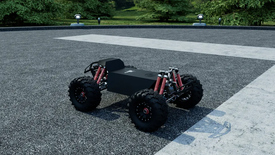 Robot terrestre FE Rover Band-e sur une aire d'hélicoptère